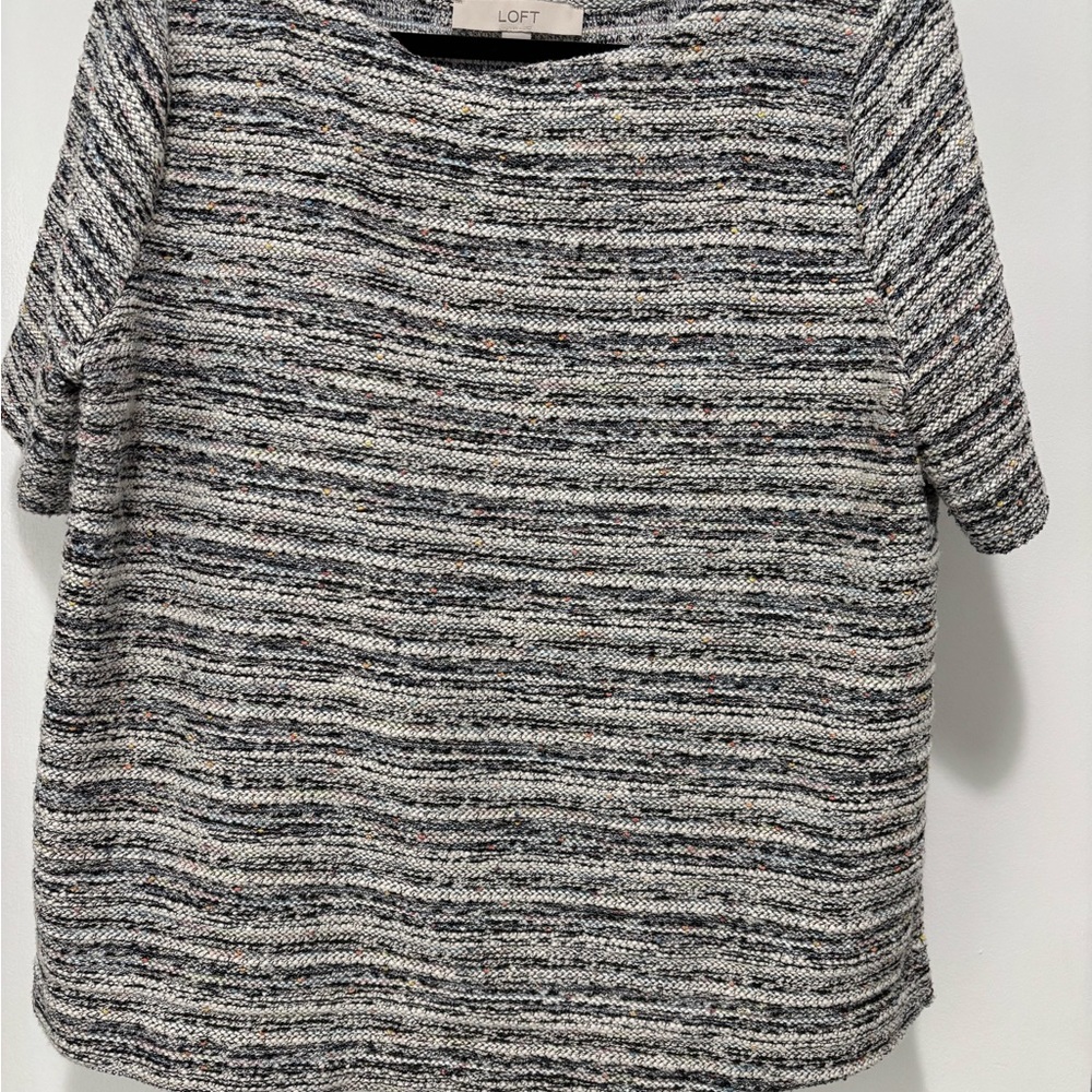 LOFT Women's Black and White Striped Short Sleeve Top Large